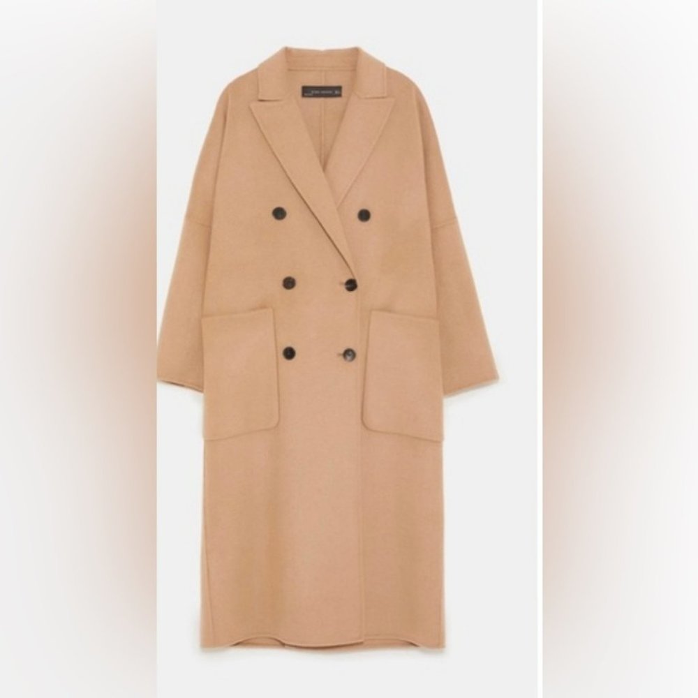 ZARA Oversized Double-Breasted Coat Sz S in Camel - Picture 3 of 8